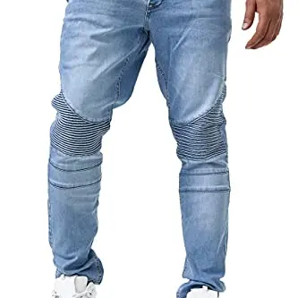Elara Herren Slim Fit Biker-Jeans Chunkyrayan 16517 in Light Blue