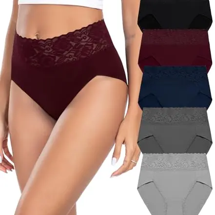 Wealurre Damenunterhosen Baumwolle Hohe Taille 5er Pack, Dunkel