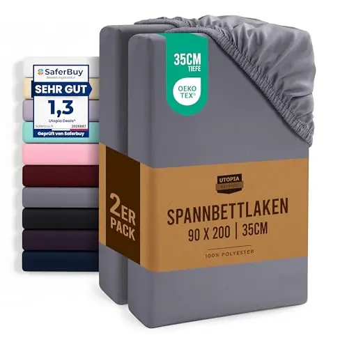 Utopia Bedding 2er Set Spannbettlaken 90x200cm - Grau - Mikrofaser