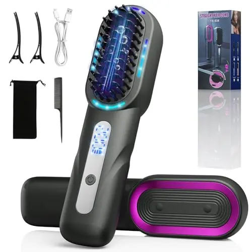 Shinkuro Haarglätter Bürste, Keramik-Beschichtung, Portable Hot Comb, 4 Wärmestufen, schnelles Aufheizen