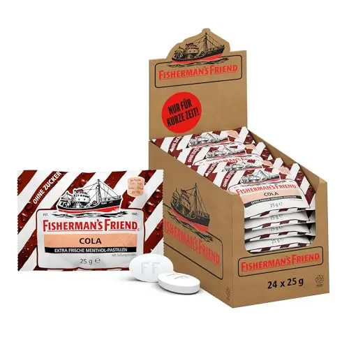 Fisherman's Friend Cola, 24er Box, zuckerfreie Cola-Bonbons für frischen Atem, 24 x 25g