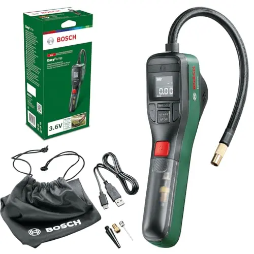 Bosch EasyPump Mini-Kompressor - Elektrische Fahrradpumpe mit Akku, Autostop und LED