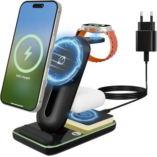 Yungyao 3-in-1 MagSafe Ladegerät für iPhone, iWatch und AirPods - Wireless Charger Schwarz