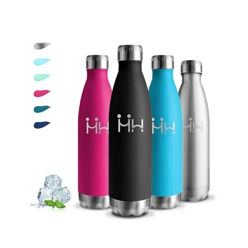 Edelstahl Trinkflasche 0,5 Liter - BPA-frei, auslaufsicher, doppelwandig, ideal für Schule, Büro, Reisen und Camping, Schwarz