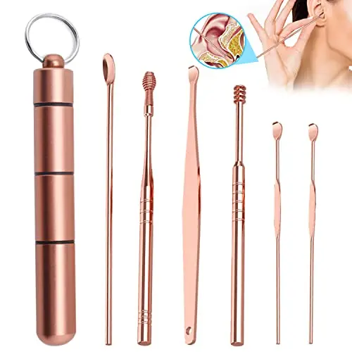 6 Stück Edelstahl Ohrreiniger Set mit Aufbewahrung für Erwachsene und Kinder - Rosé Gold