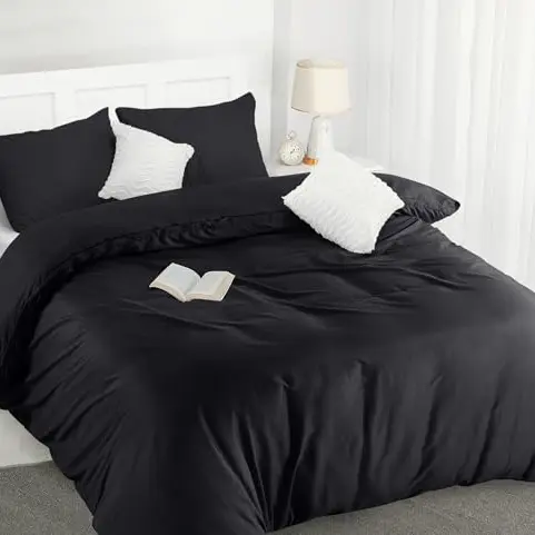 Utopia Bedding Bettwäsche Set 200x200 cm - Mikrofaser, Schwarz, inkl. 2 Kissenbezüge 50x75 cm