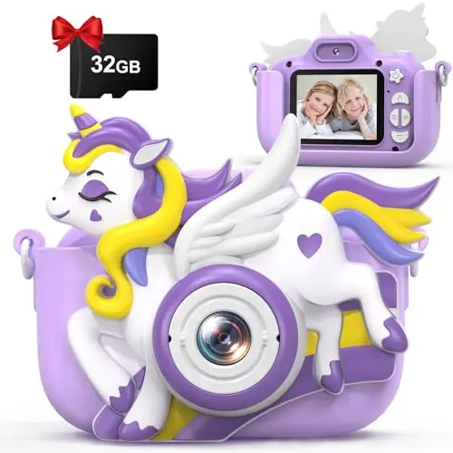 Hangrui Kinderkamera 1080P HD mit 32G Speicherkarte - Digitalkamera für Kinder von 3-12 Jahren
