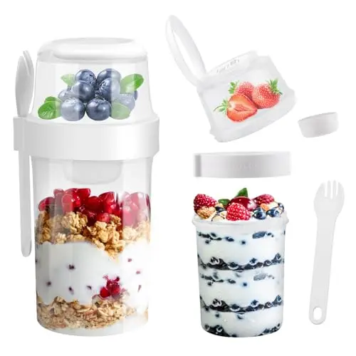 KEWUZY Müslibecher To Go 760ml + 230ml mit Löffel, Praktischer Joghurt- und Müslibecher für Kinder