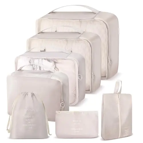 Koffer Organizer Set 7-teilig, Packwürfel und Kosmetiktasche für Ordnung im Reisegepäck