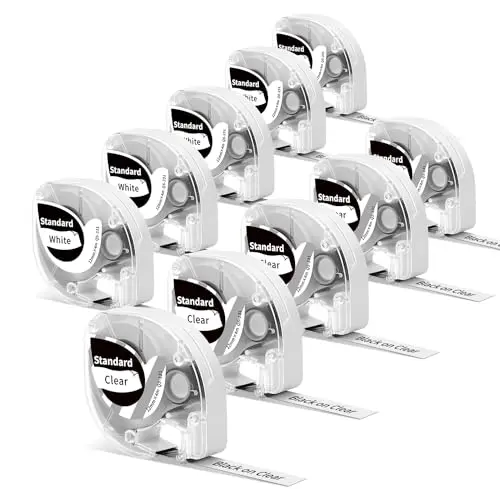 10x Phomemo Etikettenband 12mm x 4m Schwarz auf Weiß und Klar für P12/P12Pro/LT12 Etikettiergerät