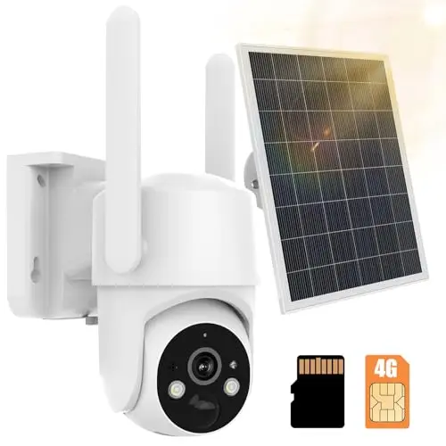 kotsren 4G LTE Solar Überwachungskamera Aussen, 2K PTZ Kamera mit Farb-Nachtsicht und 2-Wege-Audio, IP66 wasserdicht