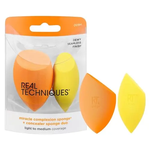 Real Techniques Miracle Complexion & Concealer Sponge Duo - Makeup Blending Sponges for Light to Medium Coverage