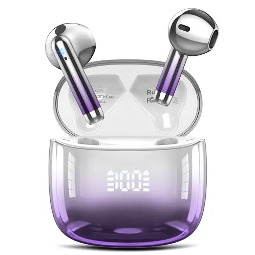 Kabellose Bluetooth 5.3 In Ear Kopfhörer mit 40H Akku, Deep Bass, IP7 wasserdicht, LED-Anzeige, 4 ENC Mikros, Lila