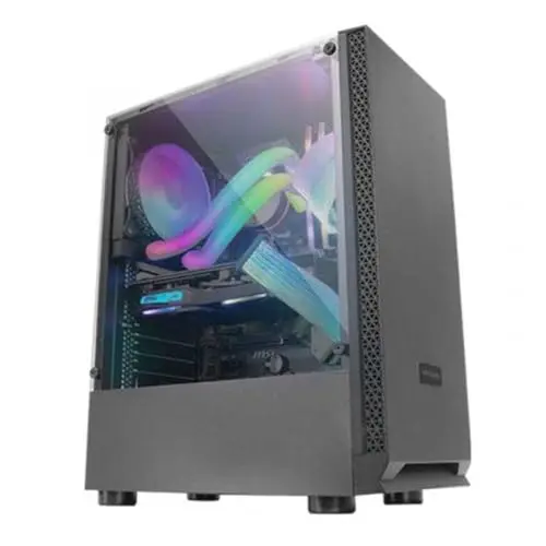 Mars Gaming MCN2 ATX Gaming PC Gehäuse mit vollem Seitenfenster, Doppelkammer Design, 12cm Lüfter, Schwarz