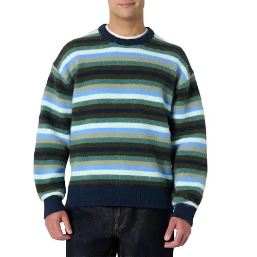 Amazon Essentials Herren Relaxed-Fit-Pullover mit Rundhalsausschnitt aus Mohairimitat, Marineblau, L