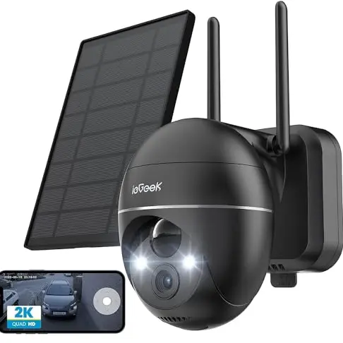 ieGeek 2K Solar Überwachungskamera mit Nachtsicht und 2-Wege-Audio, kabellos, IP65, für Außenbereich