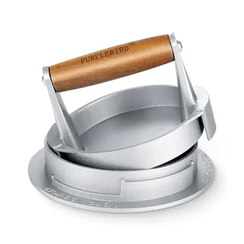 PURPLEBIRD Burgerpresse, 10.8 cm, einstellbare Dicke, Holzgriff - Ideal für perfekte Hamburger und Patties