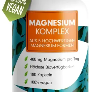 Magnesium Komplex 180 Kapseln - 400 mg pro Tag, 5 hochwertige Formen für optimale Bioverfügbarkeit