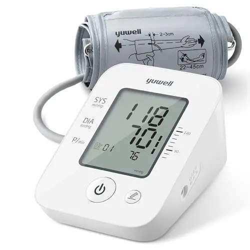 yuwell Oberarm-Blutdruckmessgerät mit großer Manschette, digitales Gerät mit Speicherfunktion und Arrhythmie-Erkennung
