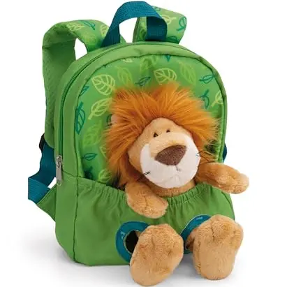 Rucksack mit abnehmbaren Plüschtier Löwe - Kinder Kindergartenrucksack in Grün