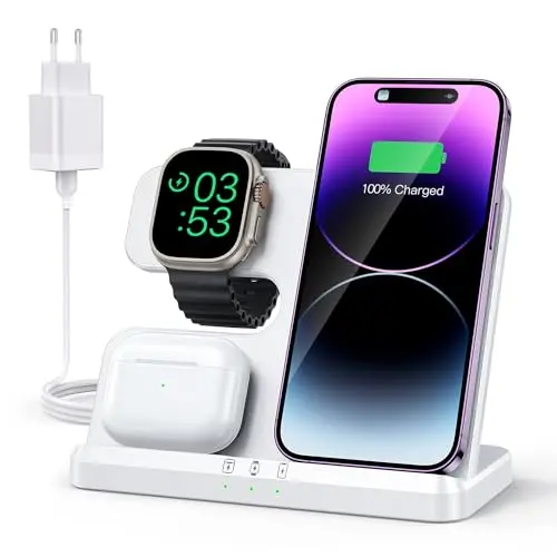 JARGOU 3 in 1 Ladestation für iPhone und Apple Watch, Wireless Charger für iPhone und AirPods