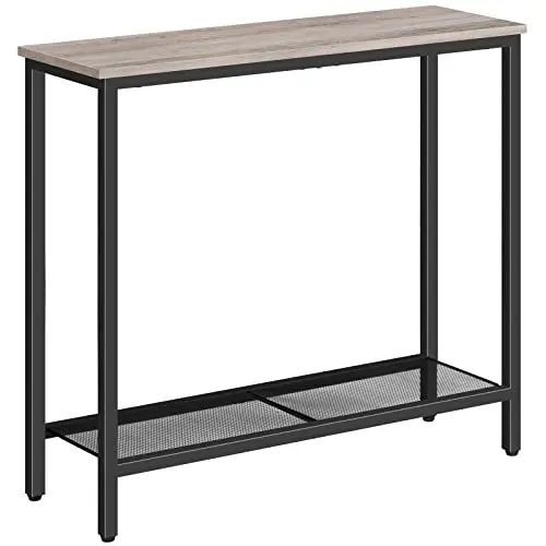 HOOBRO Konsolentisch mit Ablageregal, 75 x 24 x 75 cm, Beistelltisch für Eingang und Flur, Greige-Schwarz