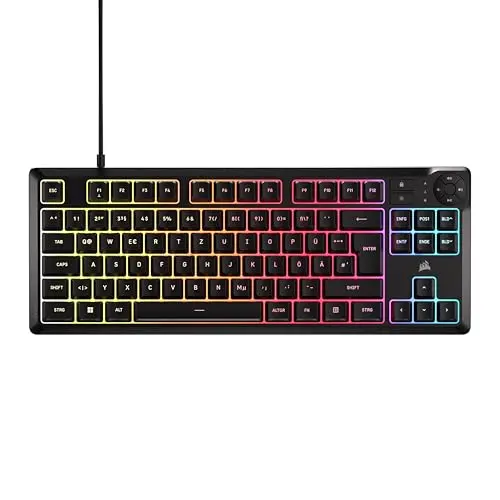 Corsair K55 CORE TKL RGB Gaming-Tastatur – Tenkeyless, RGB-Beleuchtung, Spritzwassergeschützt, Deutsches Layout – Schwarz