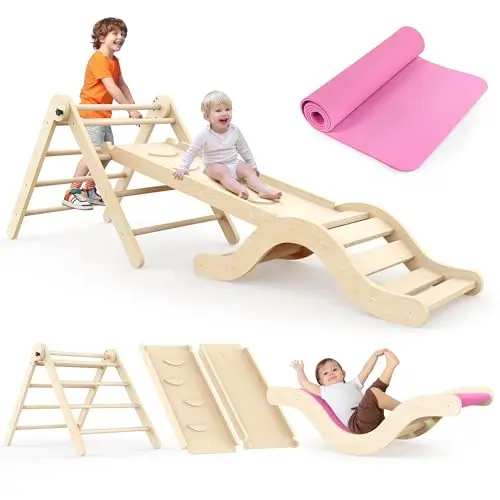 Montessori Indoor Spielset: 7-in-1 Klettergerüst mit Rutsche für Kleinkinder (1-3 Jahre)