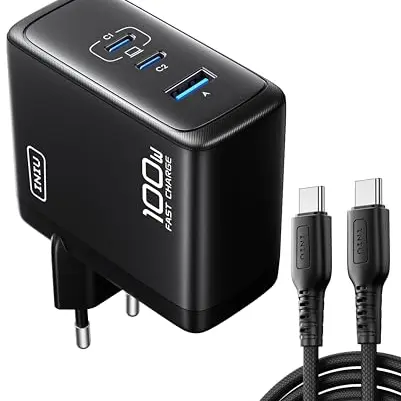 INIU 100W USB C Ladegerät mit 3 Ports und Kabel für MacBook, iPhone 16/15/14 Pro Max, Galaxy S24/S23 Ultra, Steam Deck