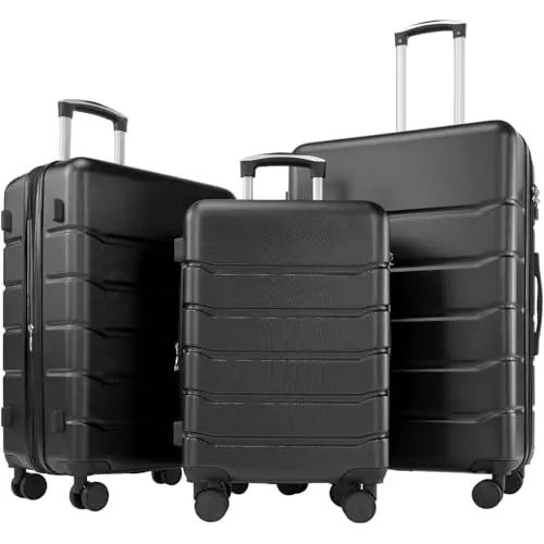 DUMOS 3-teiliges Hartschalenkofferset mit Trolley, 4 Rollen, Teleskopgriff und Schloss