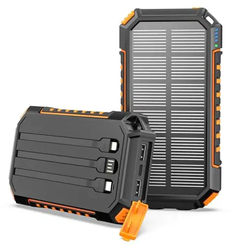 Riapow Solar Powerbank 27000mAh - Tragbares Ladegerät mit 3 Ausgängen, USB-C und LED Taschenlampe für Outdoor und Camping