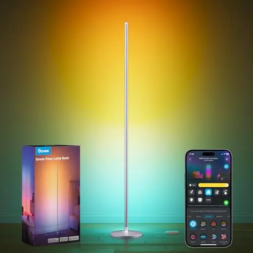 Govee RGBIC LED Stehlampe, dimmbar, 136cm, 16 Millionen Farben, Musikmodus, für Wohnzimmer und Schlafzimmer, Silber