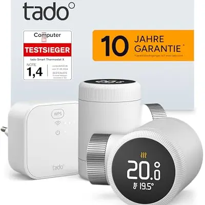 tado° Smartes Heizkörperthermostat X – Starter Kit mit Bridge, Heizungssteuerung per App & Sprachsteuerung, Energie sparen