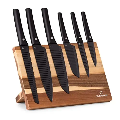 Klarstein 7-teiliges Messerset mit Holzblock - Scharfe Küchenmesser im Japan-Design