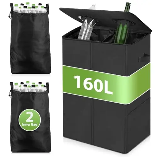 DIDAINT 160L Flaschensammler mit Deckel & 2 Tragetaschen, Schwarz
