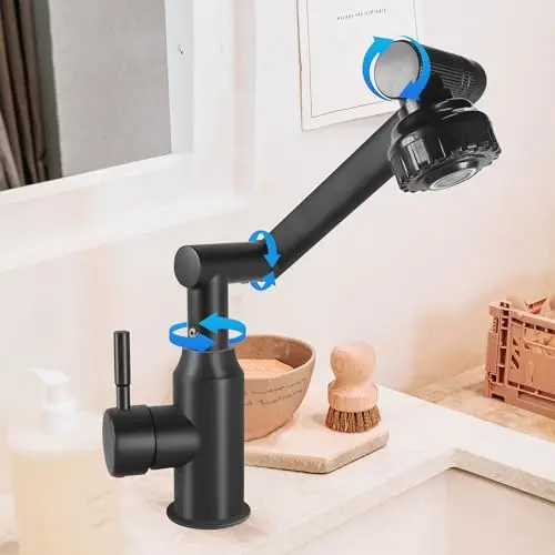 Wasserhahn Bad 360° drehbar mit 2 Wasserauslassmodi, Schwarz