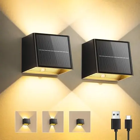 TuyLuxe Solar-Wandleuchten mit Bewegungsmelder, 6500K Warmweiß, 2er Set, wasserdicht, 3 Lichtmodi, für Garten, Balkon & Zaun