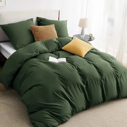 BEDSURE Bettwäsche 135x200 cm grau-olivgrün, 2-teilig mit Reißverschluss, Mikrofaser, ÖKO-TEX