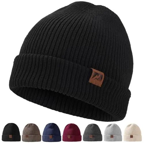 ricema Beanie Mütze Unisex - Warme Strickmütze mit Fleecefutter - Stylische Urban Wintermütze, Schwarz