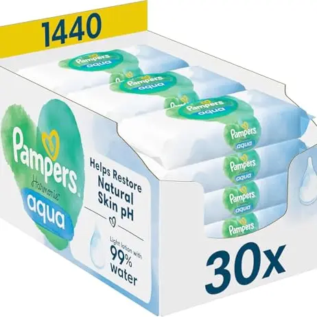 Pampers Harmonie Aqua Baby Feuchttücher, 1440 sanfte Tücher für zarte Haut