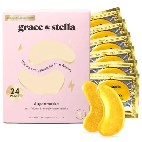 Grace & Stella - Augenpads gegen dunkle Augenringe, Tränensäcke und Falten, kühlend und erfrischend, 24 Paare, Gold