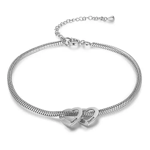 Glimmerday Fußkettchen für Damen, personalisierbar mit 2–6 Namen, Geschenk für Mama, Freundin, Ehefrau