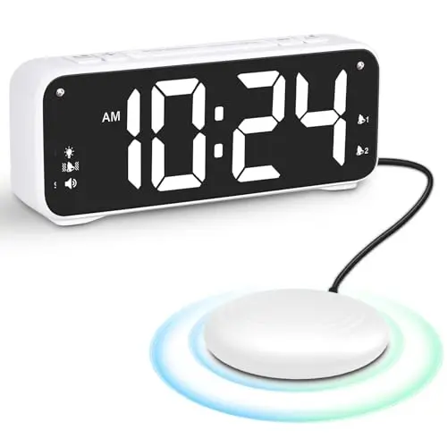 Piashow Digitalwecker für Tiefschläfer mit großem Ziffern-Display, Snooze-Funktion, 2 Alarmen und USB-Ladung