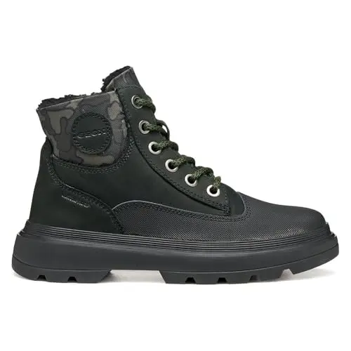 Geox Junior Jungen Schnürstiefeletten, Wasserfest, Schwarz/Militär, Größe 31 EU