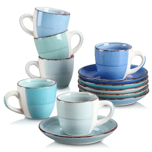 vancasso BONITA 12-teiliges Espressotassen-Set für 6 Personen, stapelbare Kaffeetassen mit Untertasse, 80ml