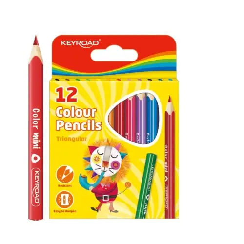 KEYROAD Mini Buntstifte Dreikantform - 12 Stück - Mischfarben für Erwachsene und Kinder - Ideal für Malbücher