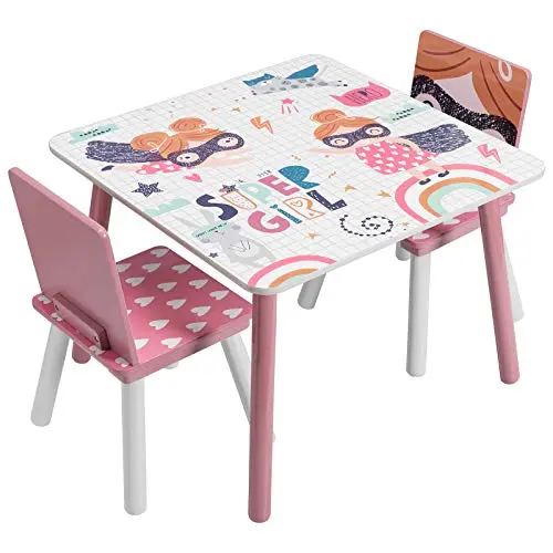 EUGAD Kindersitzgruppe 3tlg. aus MDF - Kindertisch mit 2 Kinderstühlen in Rosa