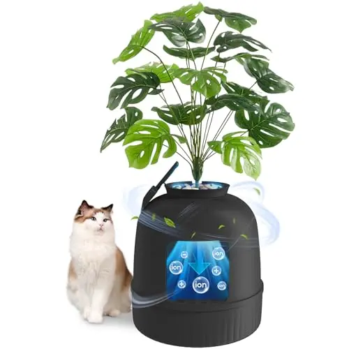 Lifewit Katzenklo Blumentopf mit Pflanze, XXL Katzentoilette mit Geruchsbeseitigung, Schwarz