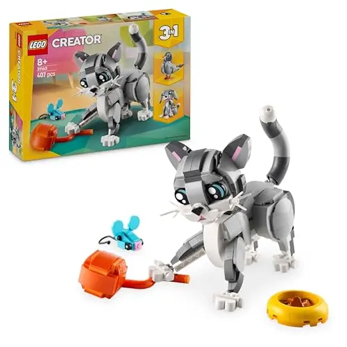 LEGO Creator 3in1 Graue Katze - Umbaubar zu Hund oder Taube - Bauset für Kinder ab 8 Jahren - 31163