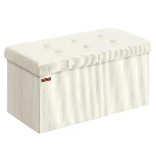 SONGMICS Sitzbank mit Stauraum, klappbar, cremeweiß, 38 x 76 x 38 cm, bis 300 kg belastbar
